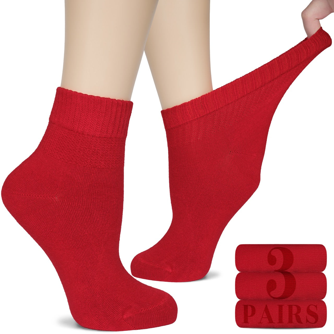Women's Comfortable Diabetic Bamboo Ankle Socks for Swollen Legs, 3 Pairs